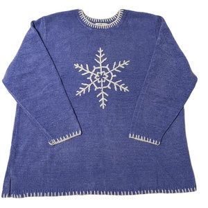 VINTAGE BLUE SOLID SNOWFLAKE KNIT ROUND NECK PULLOVER SWEATSHIRT SIZE 2XL